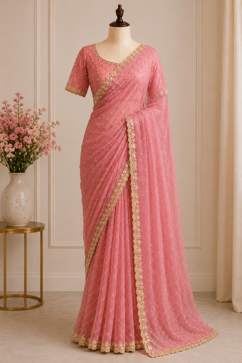 ELEGANT SEQUINS EMBROIDERED SAREE WITH UNSTITCHED BLOUSE