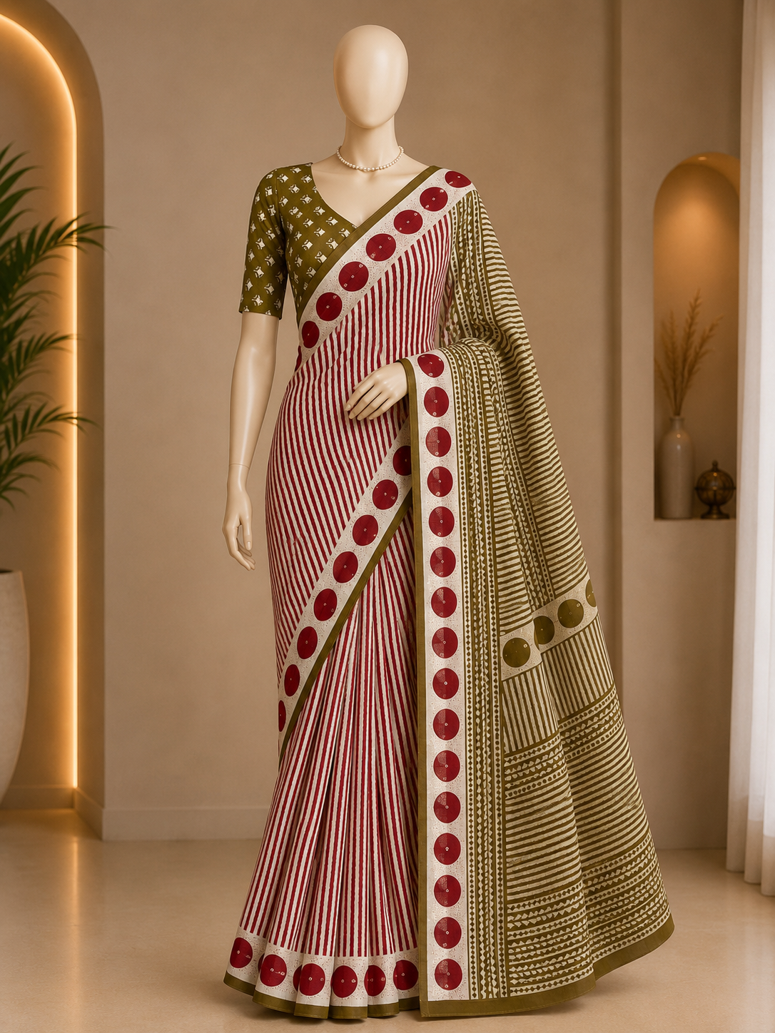 HANDBLOCK PRINTED SAREE WITH UNSTITCHED BLOUSE