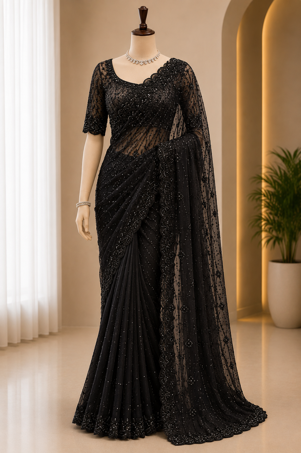 ELEGANT DESIGNER EMBROIDERED SAREE WITH UNSTITCHED BLOUSE