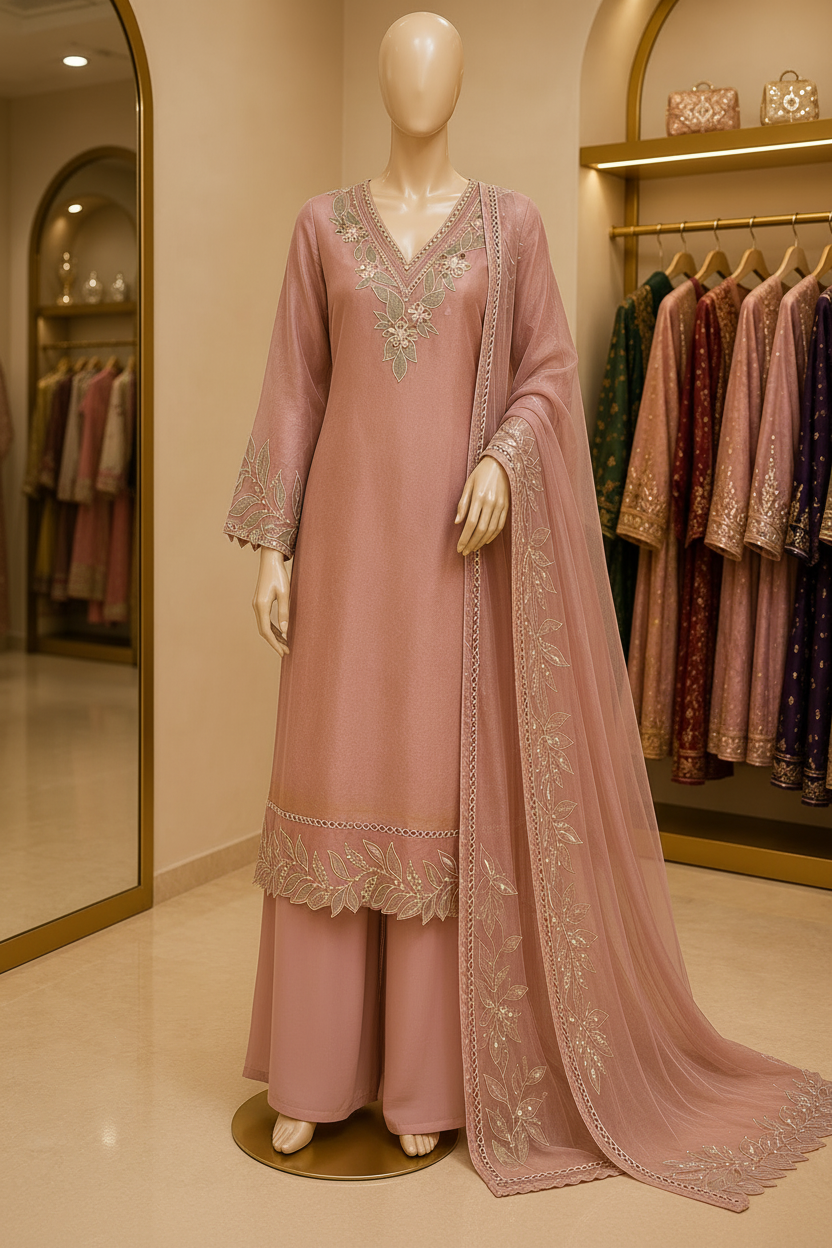 ROSE BLUSH CUTWORK DRESS MATERIAL
