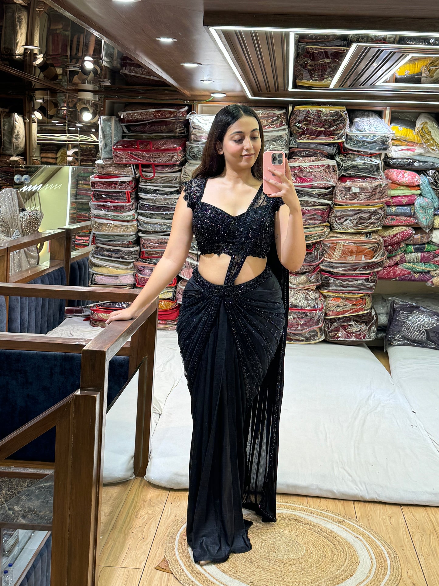 BOLD BLACK PRE-DRAPED SAREE