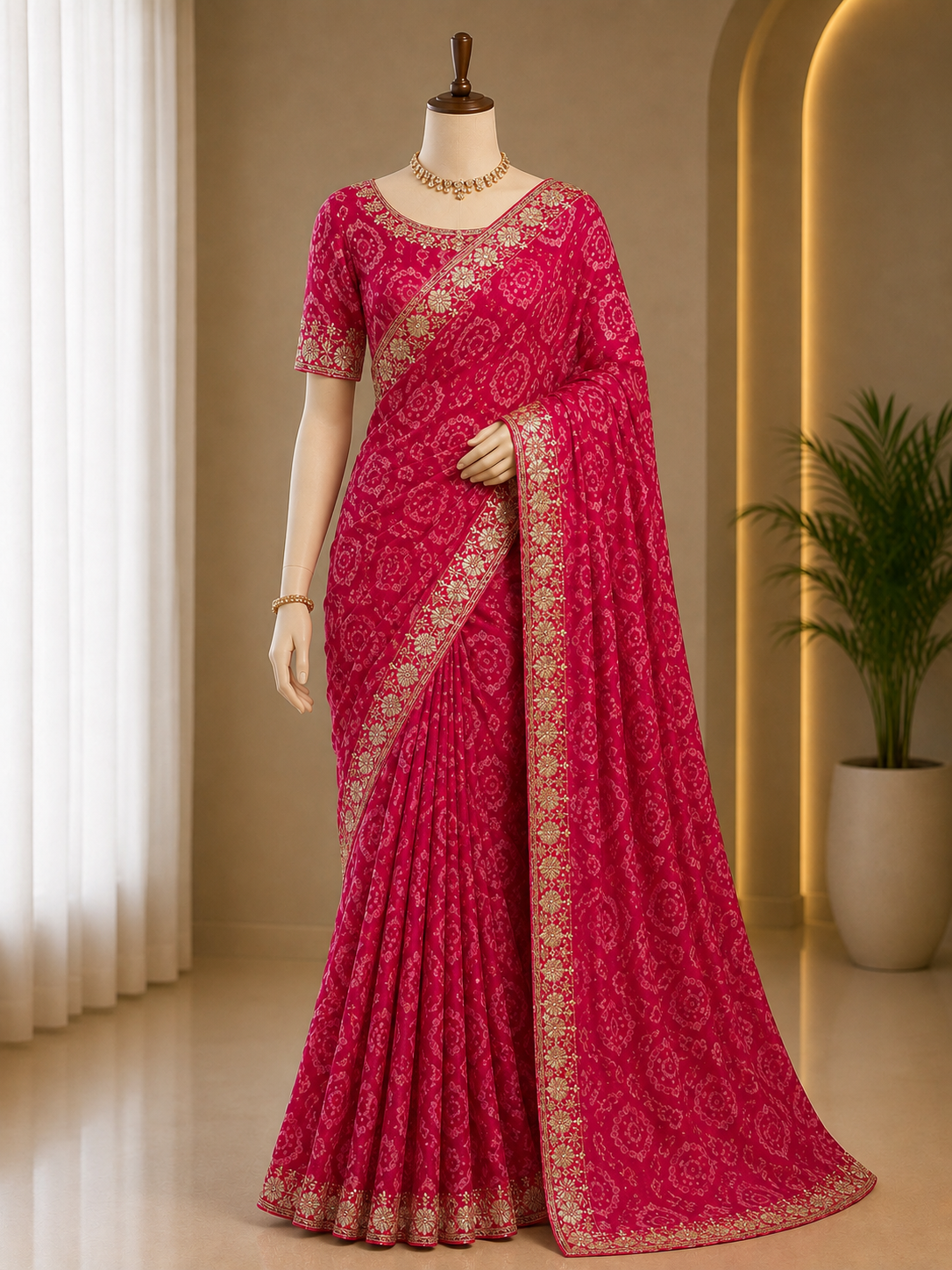 RANI PINK BANDHANI SAREE