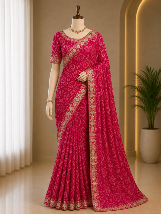 RANI PINK BANDHANI SAREE