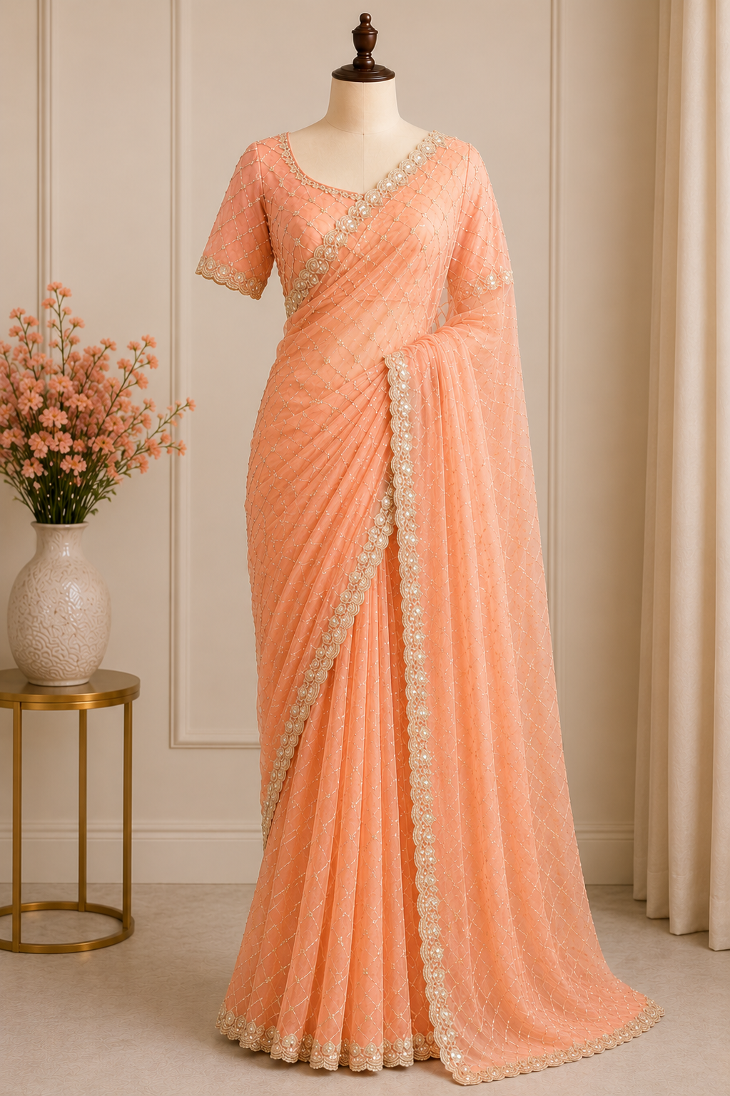 ELEGANT SEQUINS EMBROIDERED SAREE WITH UNSTITCHED BLOUSE