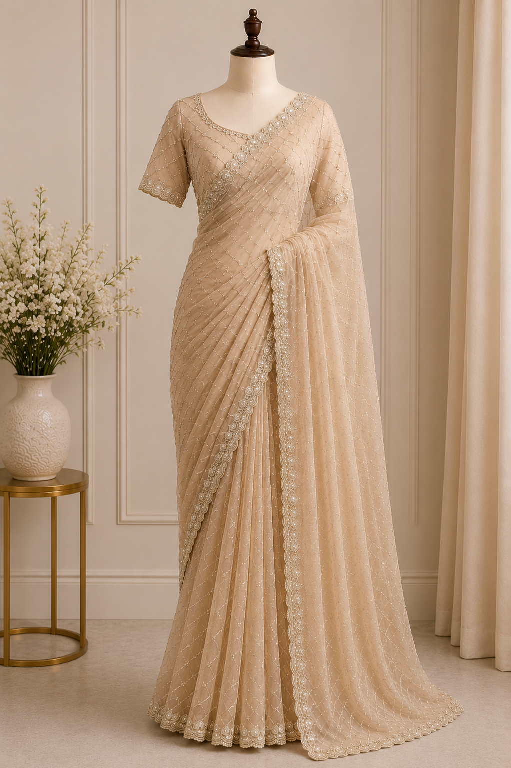 ELEGANT SEQUINS EMBROIDERED SAREE WITH UNSTITCHED BLOUSE
