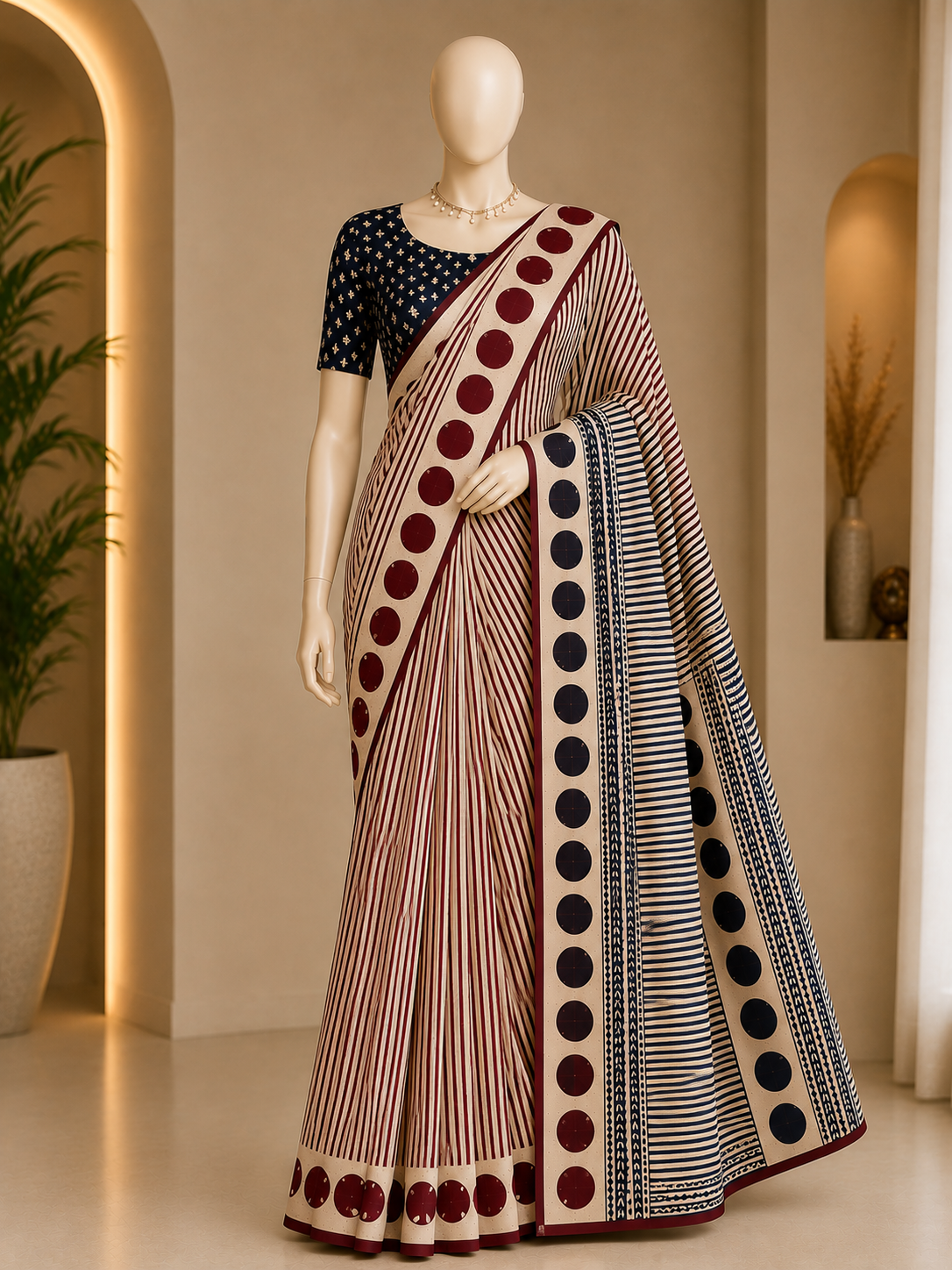 HANDBLOCK PRINTED SAREE WITH UNSTITCHED BLOUSE