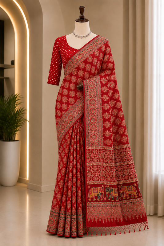 ROYAL HERITAGE PRINTED SAREE WITH UNSTITCHED BLOUSE