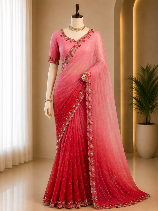 BLUSH PINK TO ROSE OMBRE SAREE