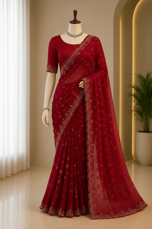 DEEP RED GOLD DOT SAREE