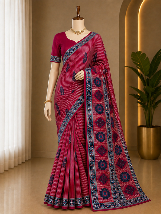 RANI PINK AJRAKH PRINT SAREE