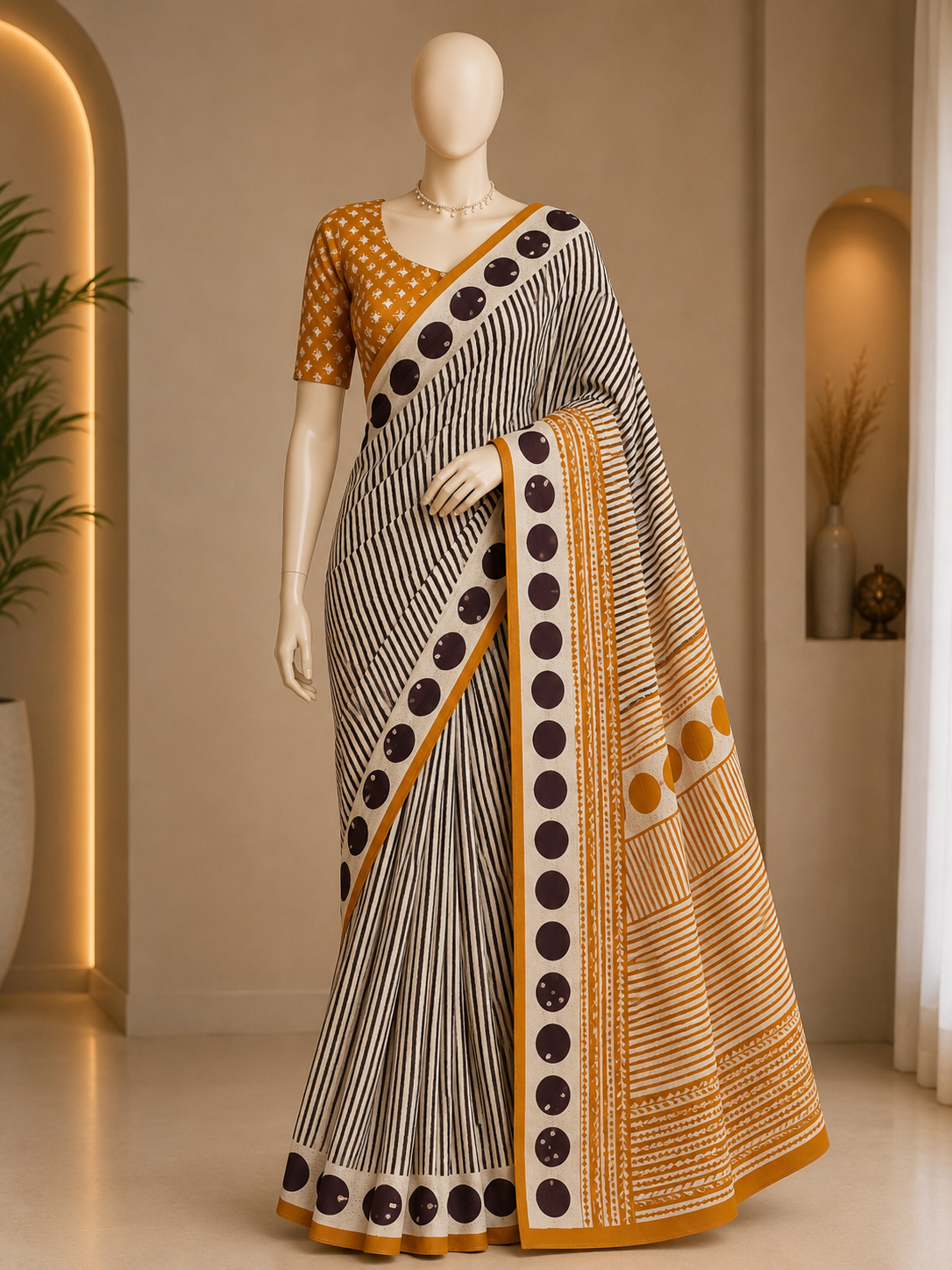 HANDBLOCK PRINTED SAREE WITH UNSTITCHED BLOUSE