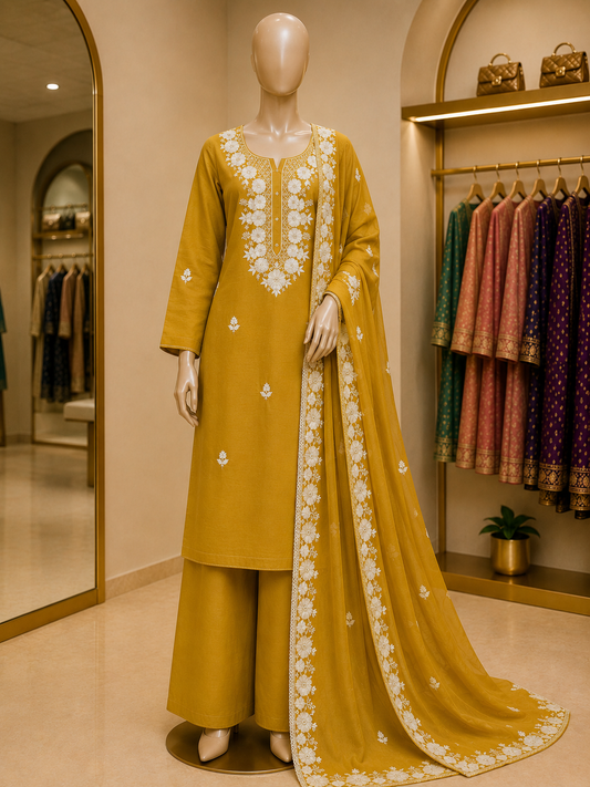 MUSTARD BLOOM EMBROIDERED DRESS MATERIAL