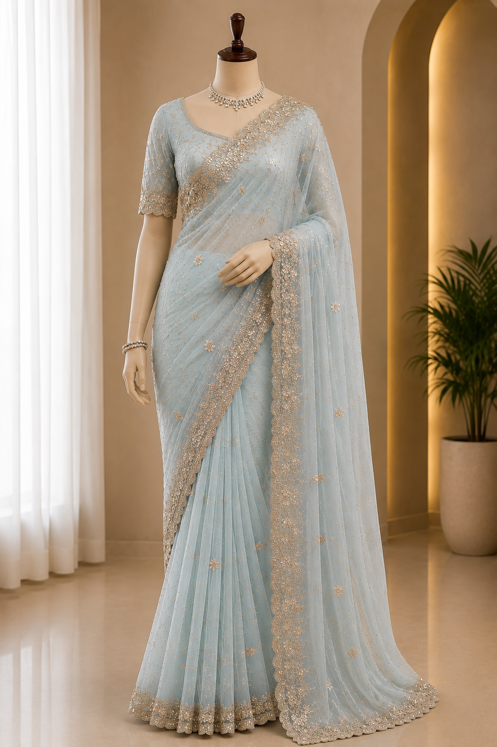 ELEGANT DESIGNER EMBROIDERED SAREE WITH UNSTITCHED BLOUSE