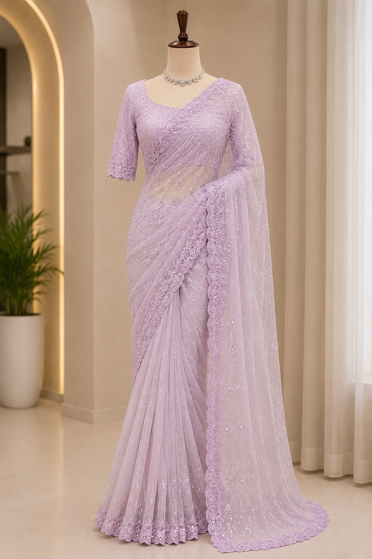 TIMELESS EMBROIDERED SAREE WITH UNSTITCHED BLOUSE