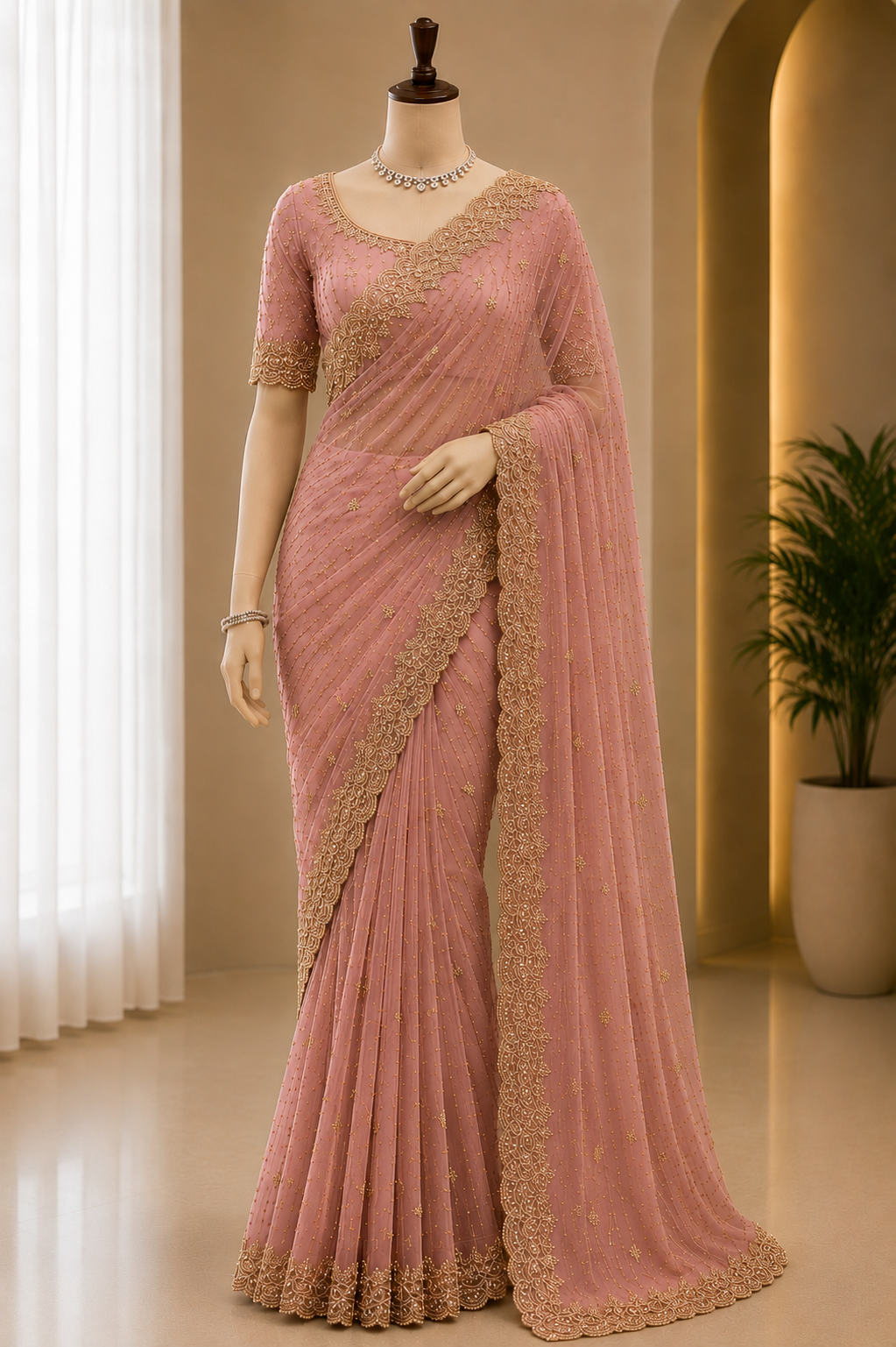 ELEGANT DESIGNER EMBROIDERED SAREE WITH UNSTITCHED BLOUSE