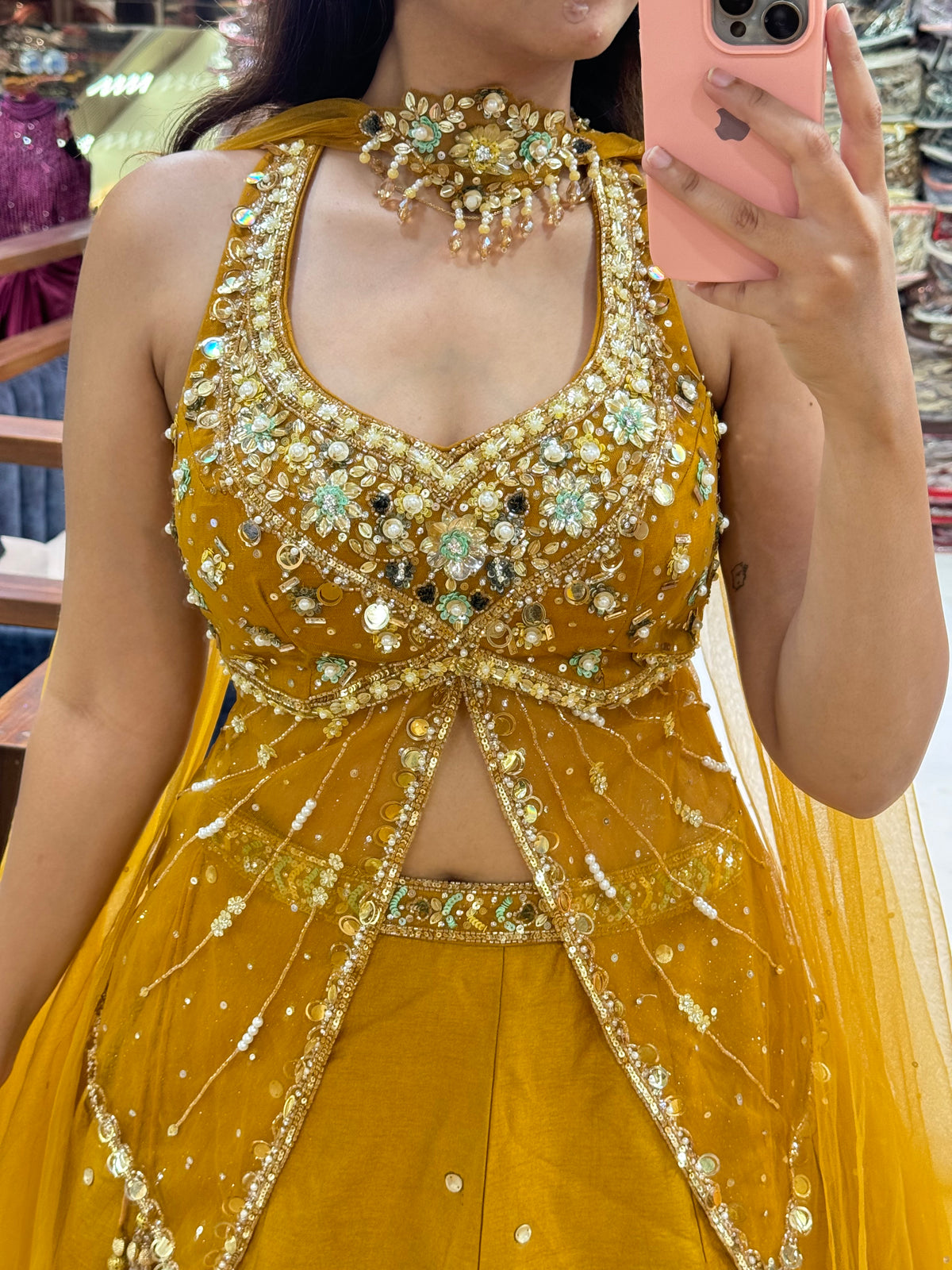 MUSTARD HALTER PDP LEHENGA