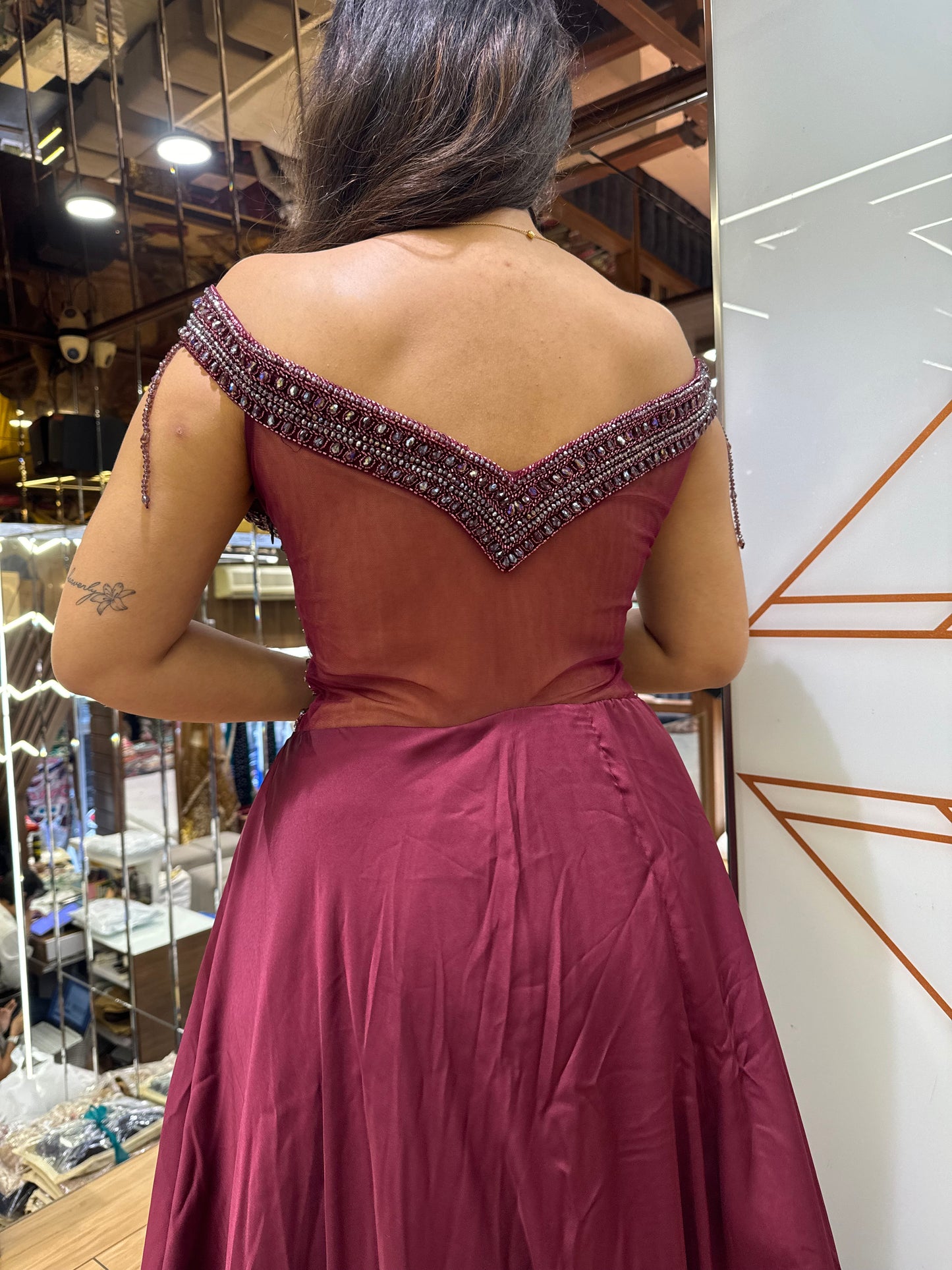 BEADED SATIN GOWN