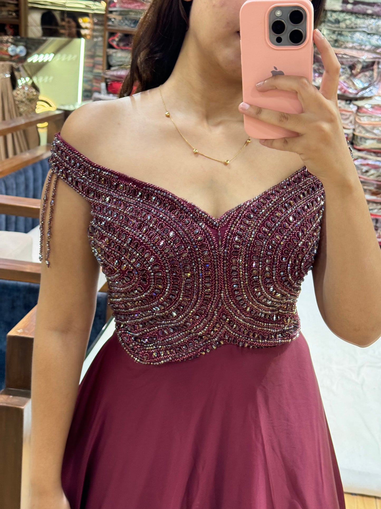 BEADED SATIN GOWN