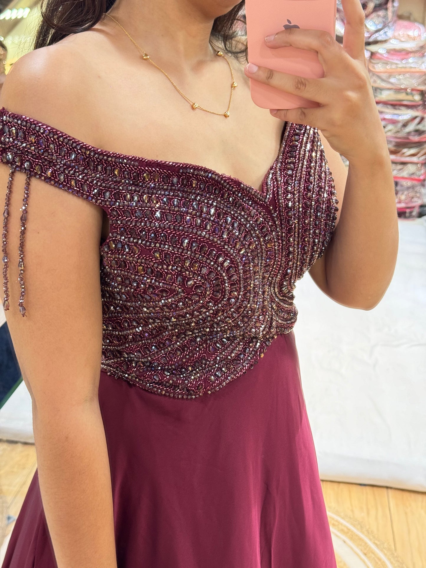 BEADED SATIN GOWN