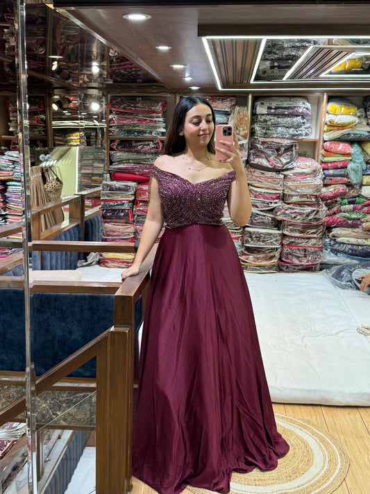 BEADED SATIN GOWN