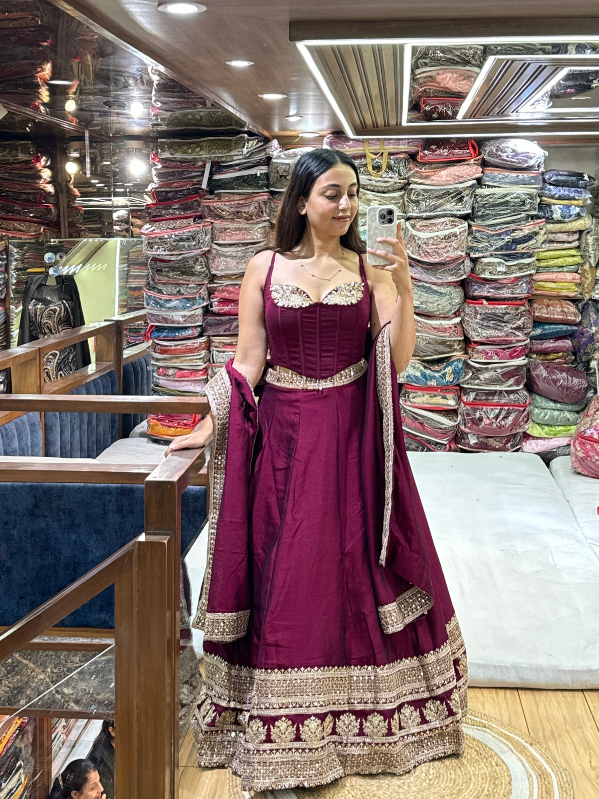STRUCTURED MAROON CHOLI SET