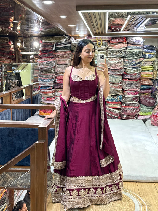 STRUCTURED MAROON CHOLI SET
