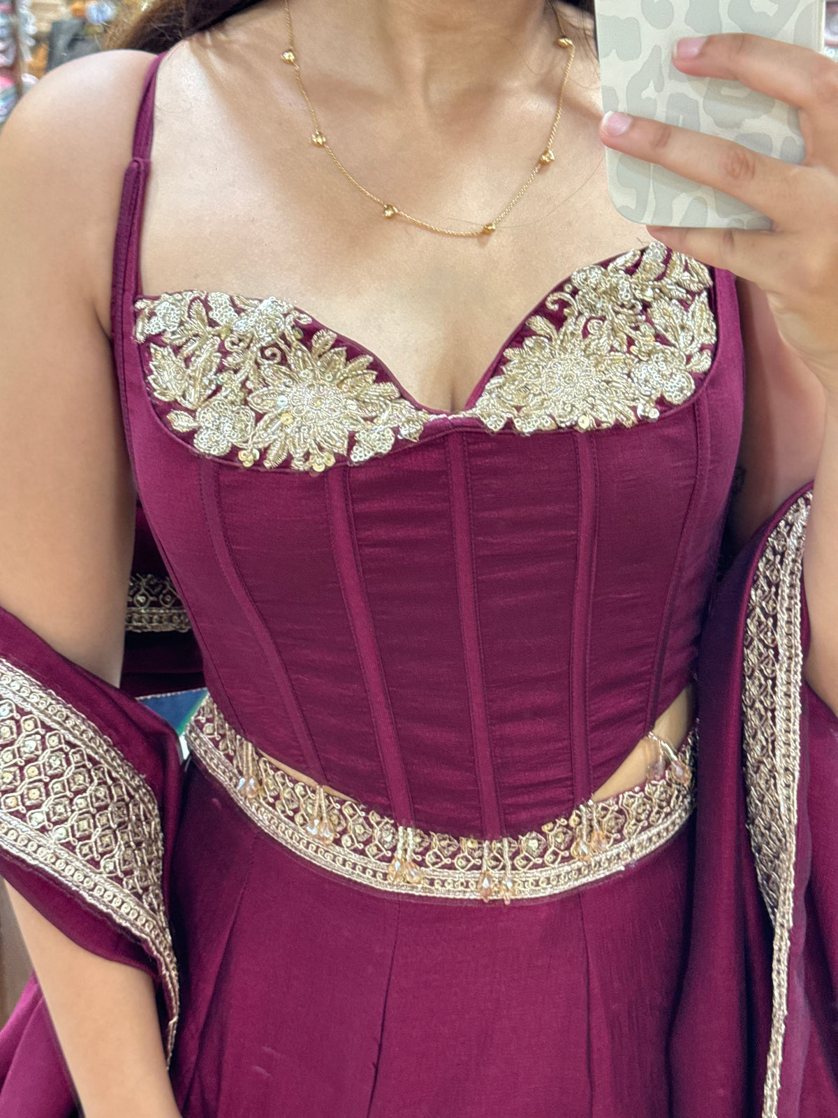 STRUCTURED MAROON CHOLI SET