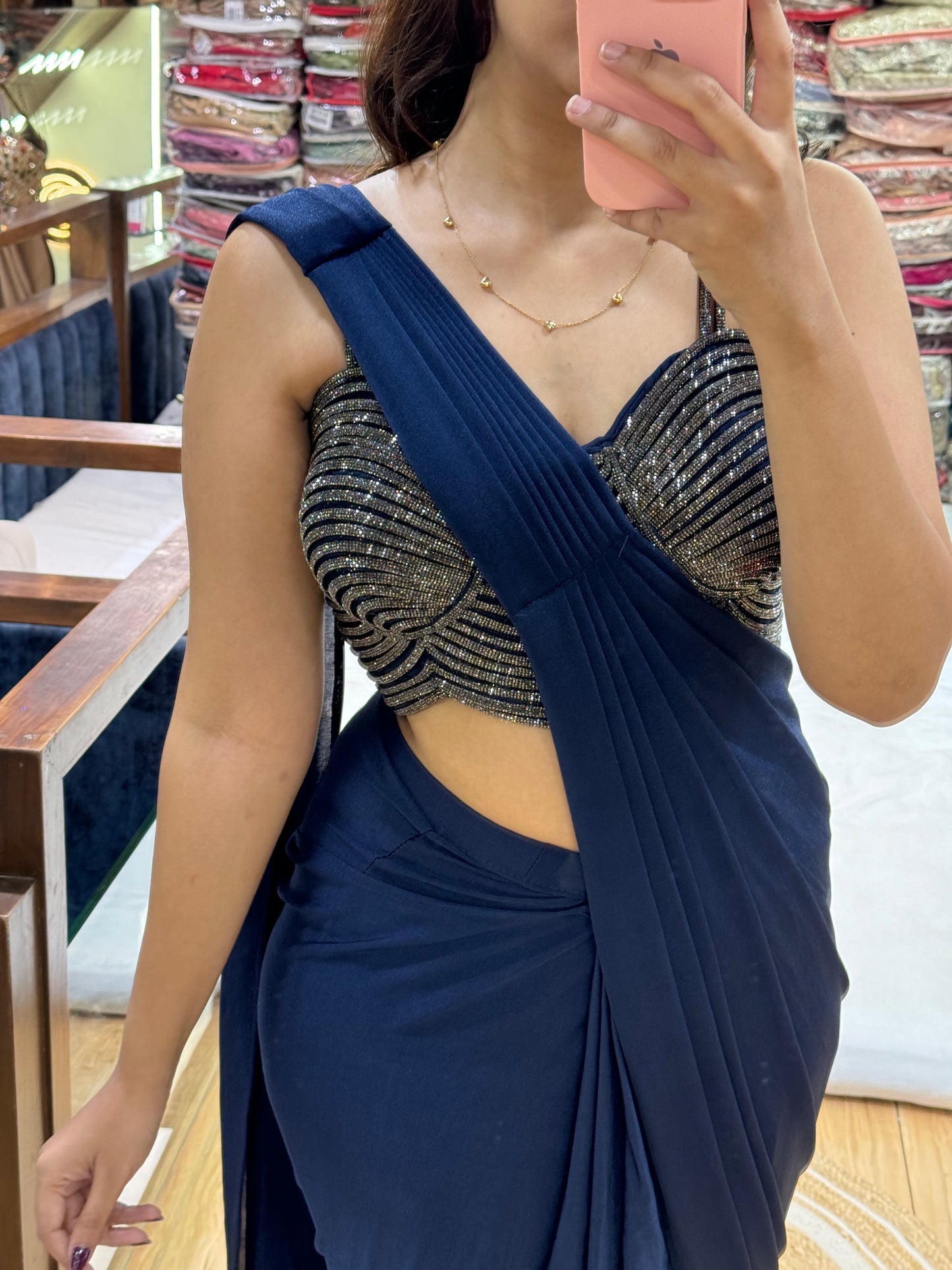 NAVY BLUE DRAPE SAREE