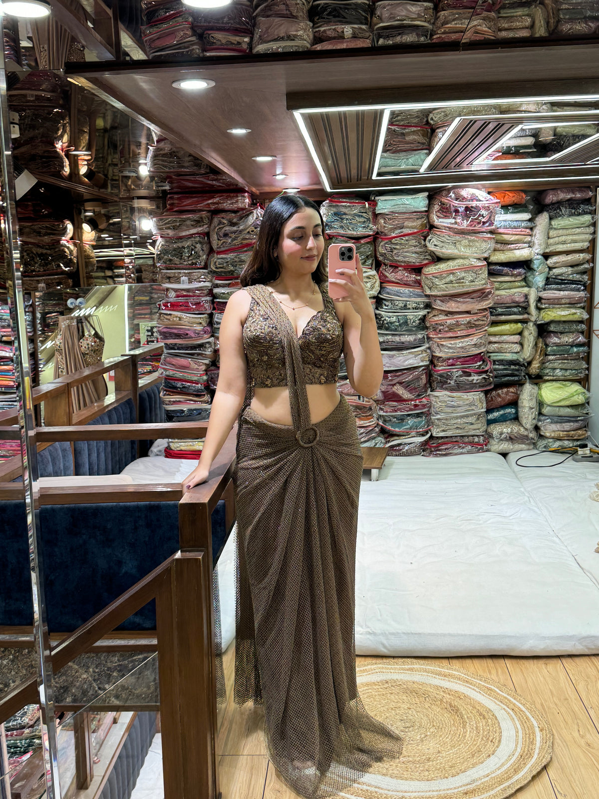 BRONZE MESH DRAPE SAREE