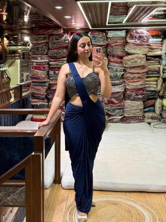 NAVY BLUE DRAPE SAREE