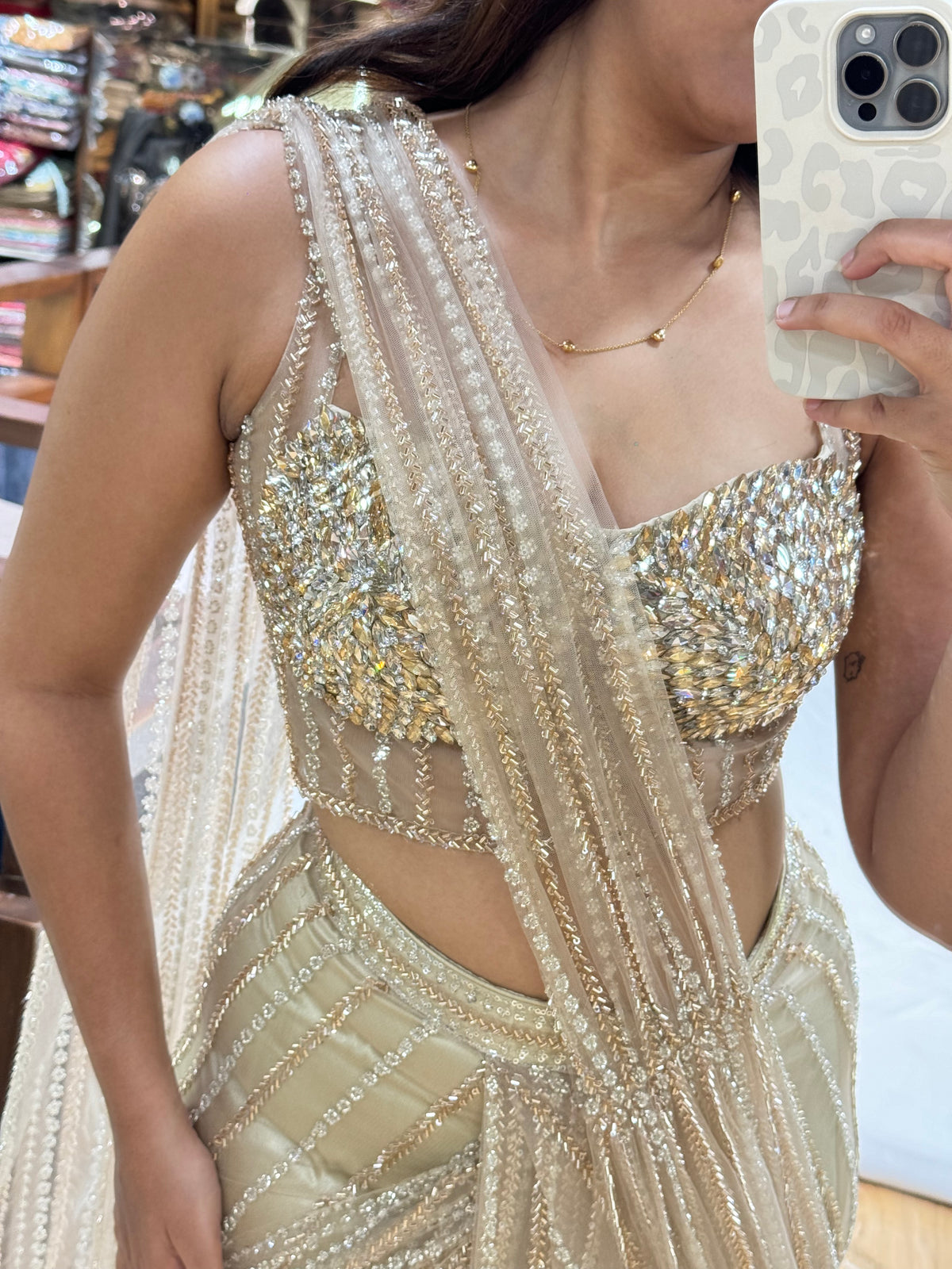 GOLD CRYSTAL PRE DRAPED SAREE
