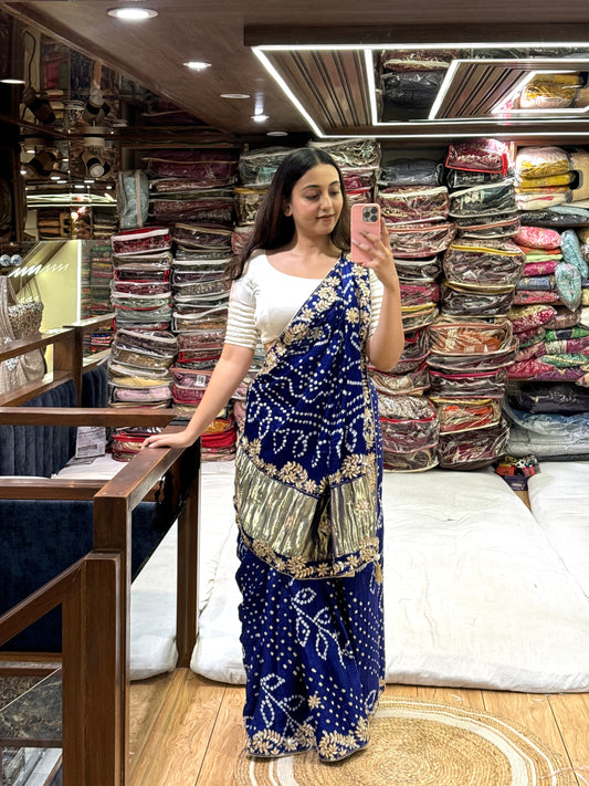 ROYAL BLUE BANDHEJ SAREE