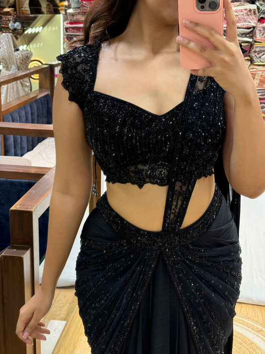 BOLD BLACK PRE-DRAPED SAREE