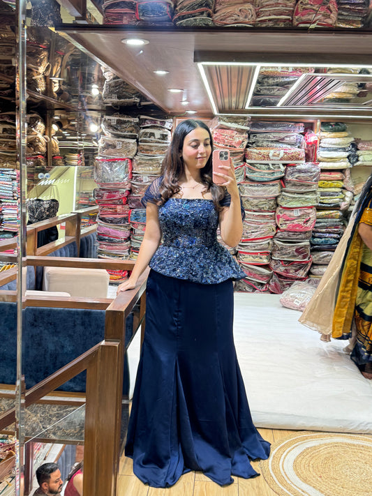 NAVY BLUE PEPLUM MERMAID INDO
