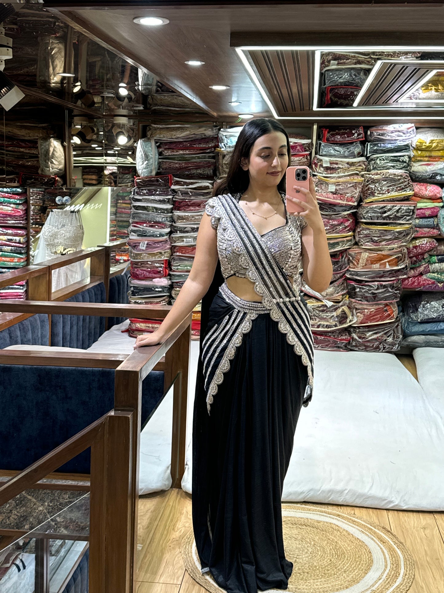 EMBELLISHED BLACK DRAPE SAREE