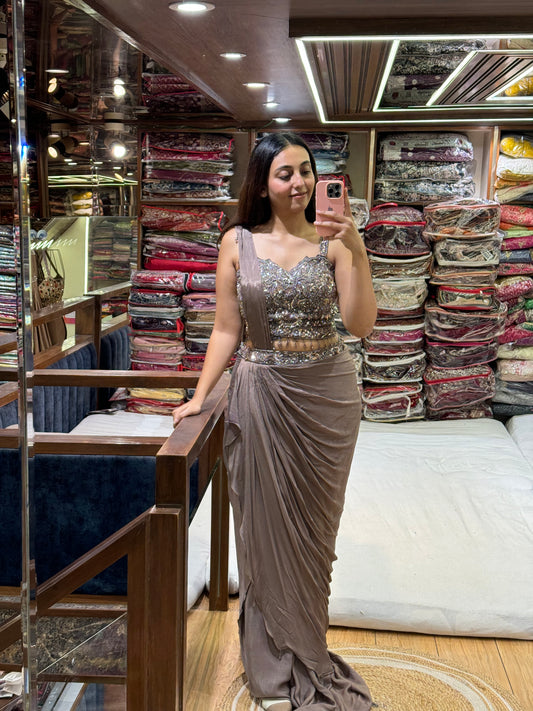 TAUPE DRAPE SAREE