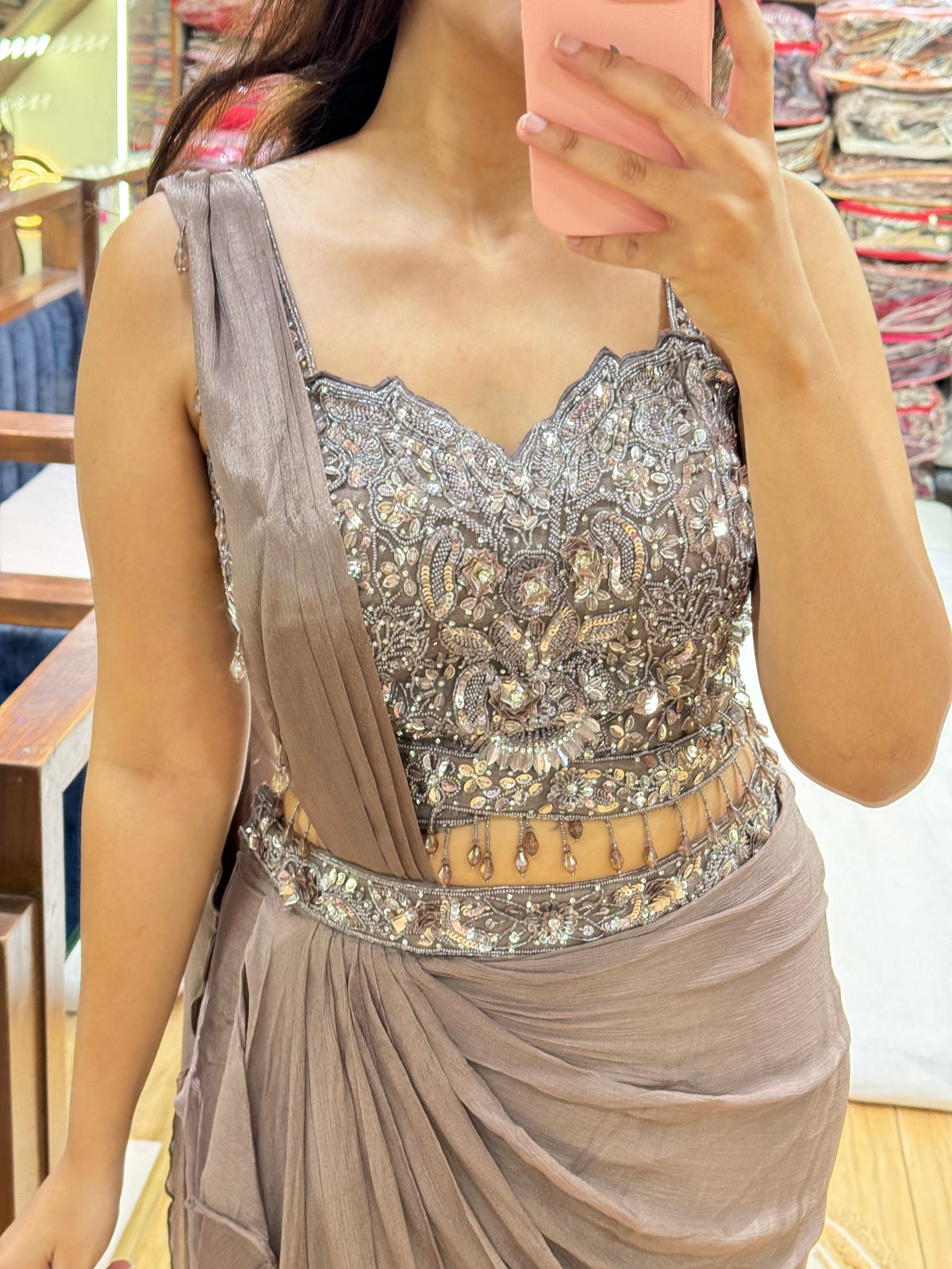 TAUPE DRAPE SAREE