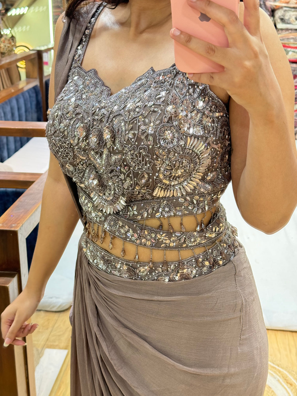 TAUPE DRAPE SAREE